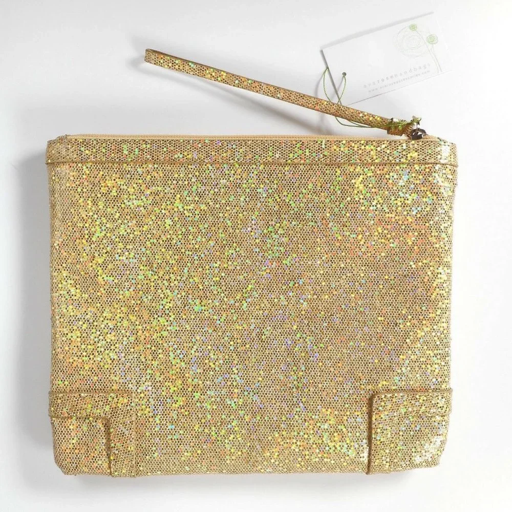 NWT Ava Rose Gold Opalescent Evening Square Clutch Bag Bling Glam Prom